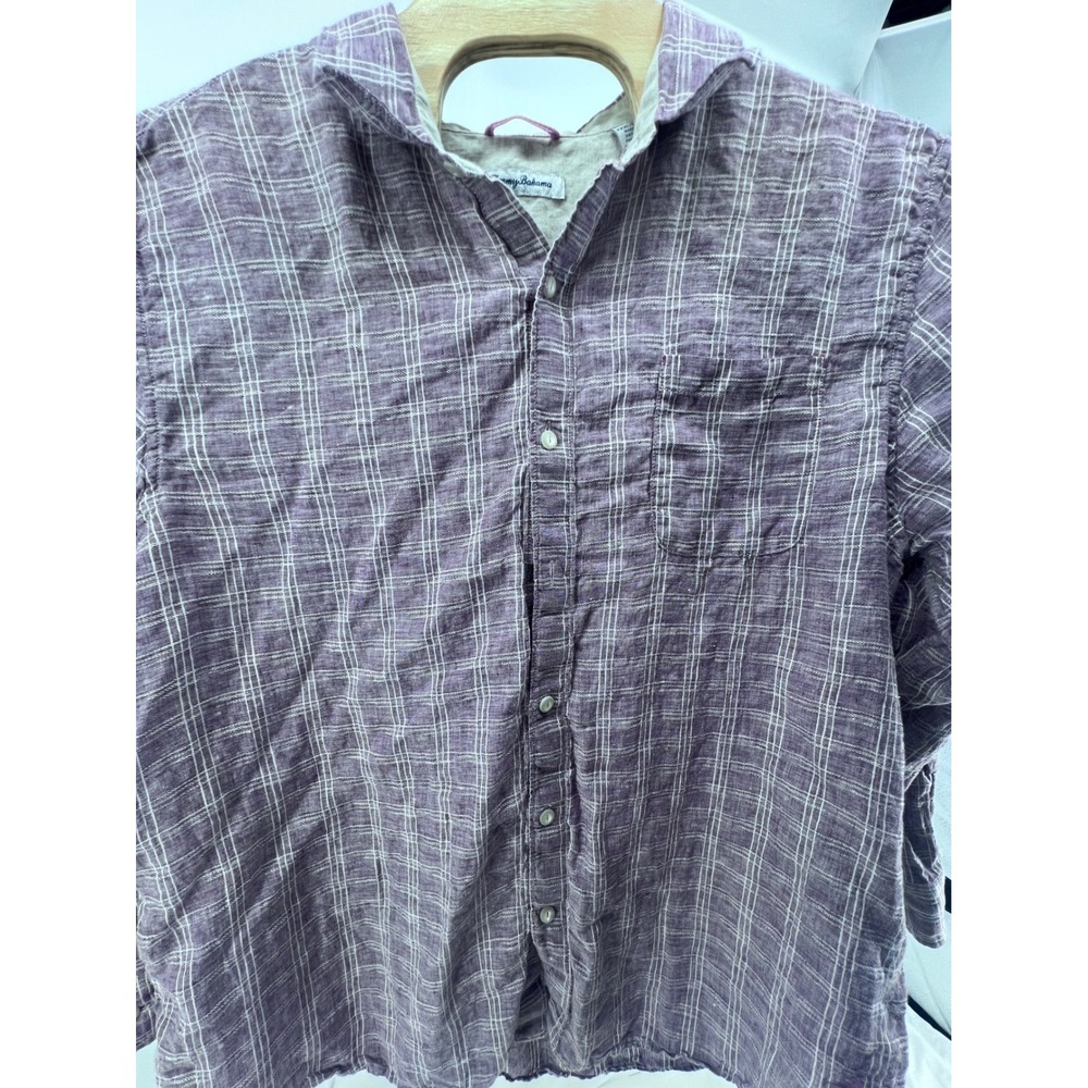 Tommy Bahama Mens XXXL Purple White‎ Grid 100% Linen Long Sleeve Button Front